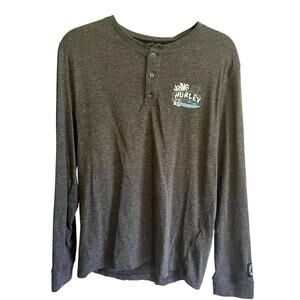 Men's Hurley Y2K Baha Hawaiian Surf Style Long Sleeve Gray T Shirt | M